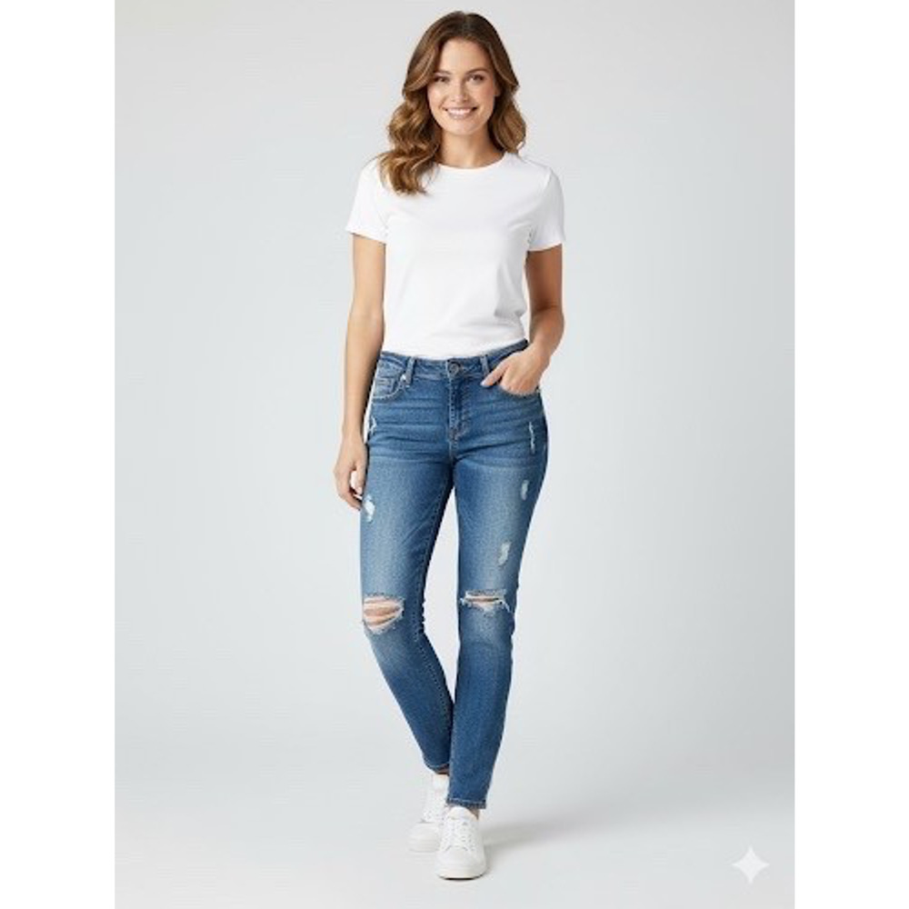 Ariya Jeans Distressed Skinny Mid-Rise Denim Blue Size 11/12 Frayed Ripped